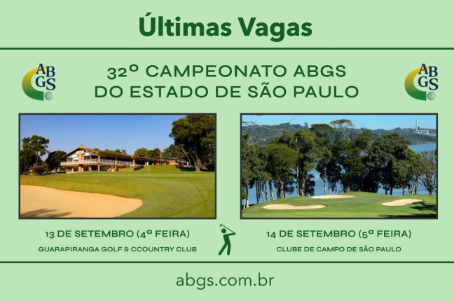 Não perca! Últimas vagas para o Campeonato ABGS de SP, 4ª e 5ª feira, dias 13 e 14 de setembro