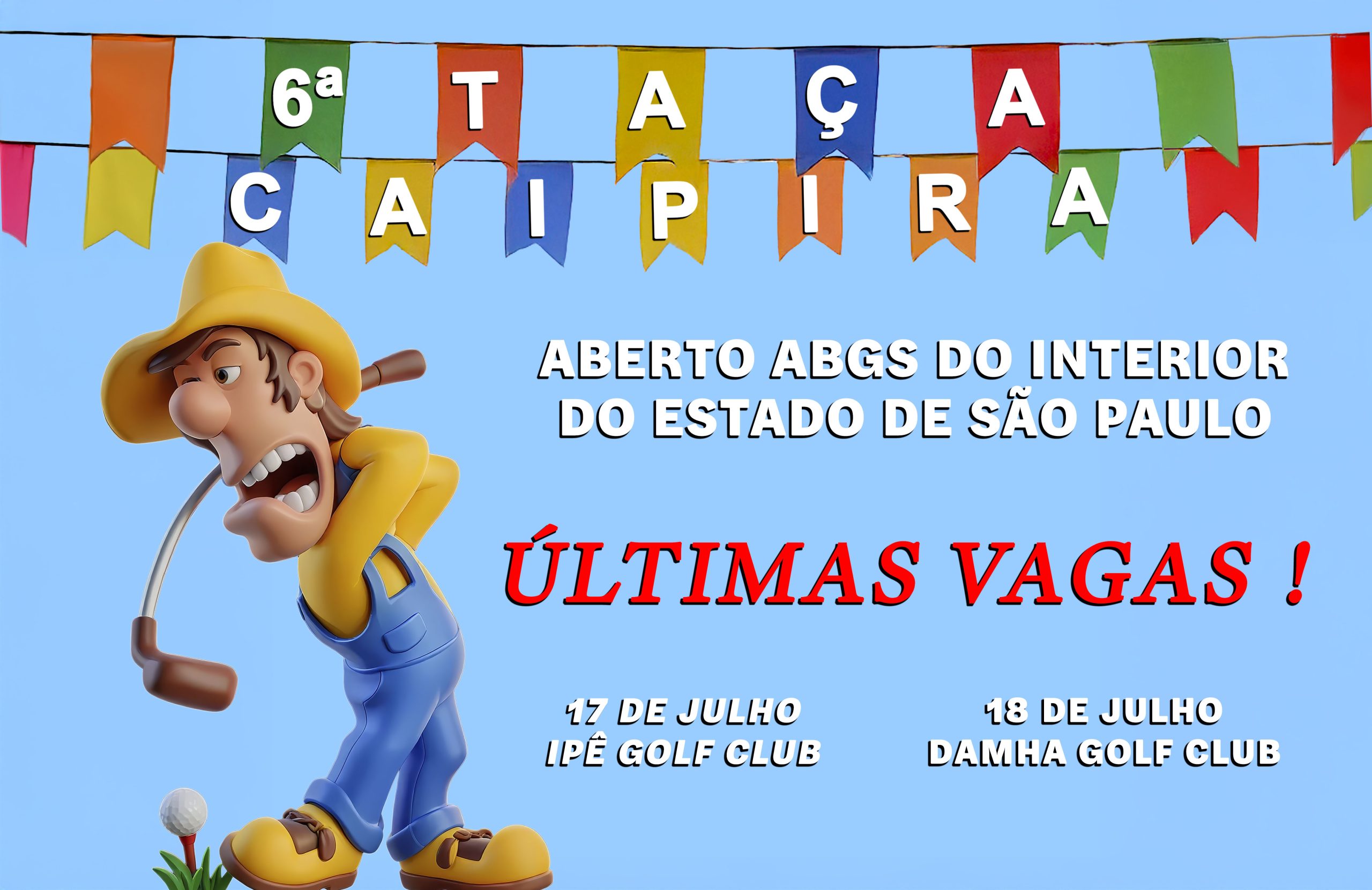 Últimas vagas para a Taça Caipira, 6º Aberto ABGS do Interior de SP, dias 17 e 18 de julho