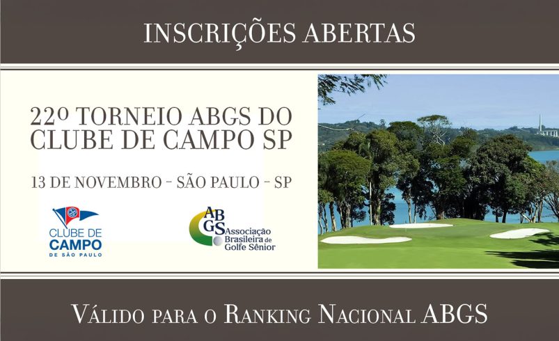 Inscreva-se já para o 22º Torneio ABGS do Clube de Campo, dia 13 de novembro