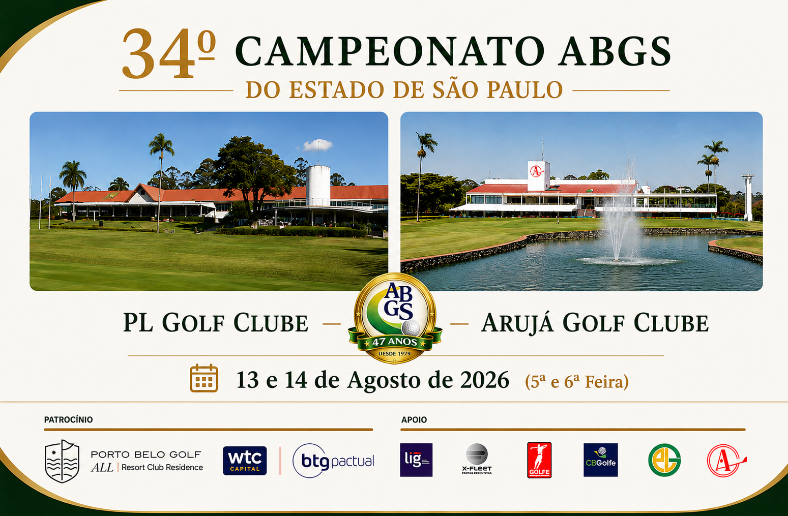Inscrições abertas para o 34º Campeonato ABGS do Estado de São Paulo. Vagas limitadas